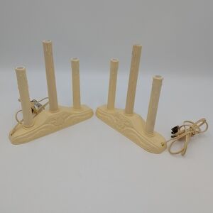 Vintage Electric 3 Light Candelabra Pair Christmas Window Candles Cream Plastic